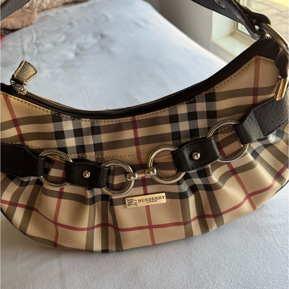 Burberry Iconic Nova Check Canvas and Leather Shoulder Bag Black Silver Accents - Picture 1 of 5